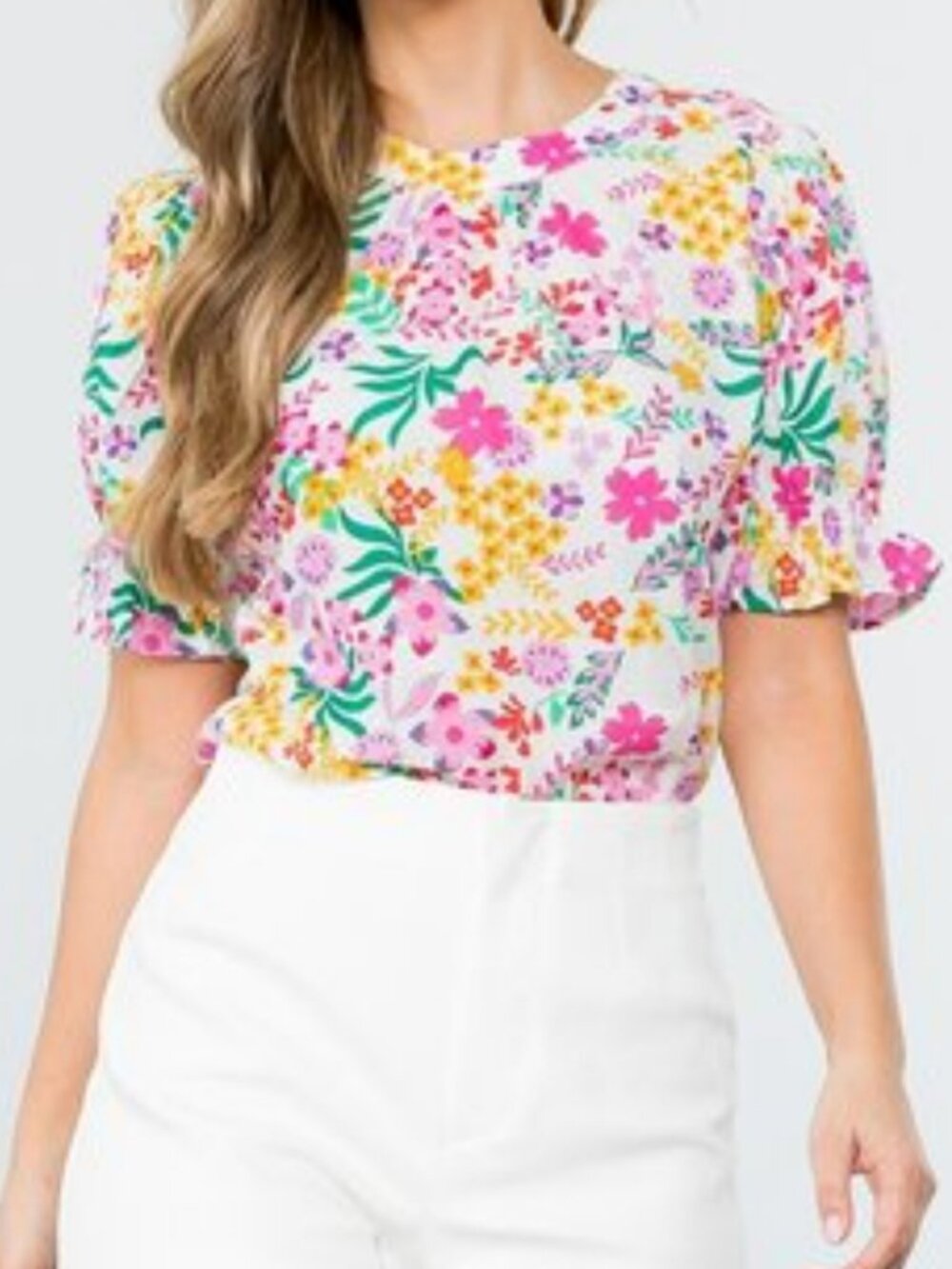 THML Floral Ruffle Puff Sleeve Top Medium